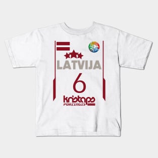 Kristaps Porzingis Retro Latvia Euro Style Basketball Design Kids T-Shirt